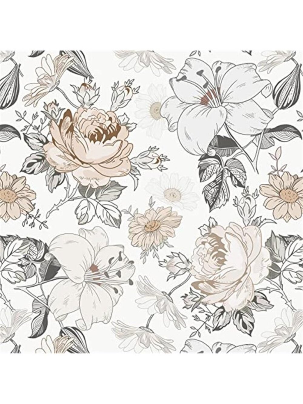 Floral Peel Stick Wallpaper Farmhouse Removable Vinyl Contact Paper Beige White